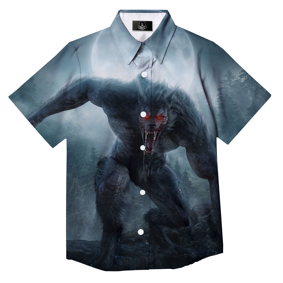 Lycan werewolf And Full Moon Print Button Up Shirt-grizzshop