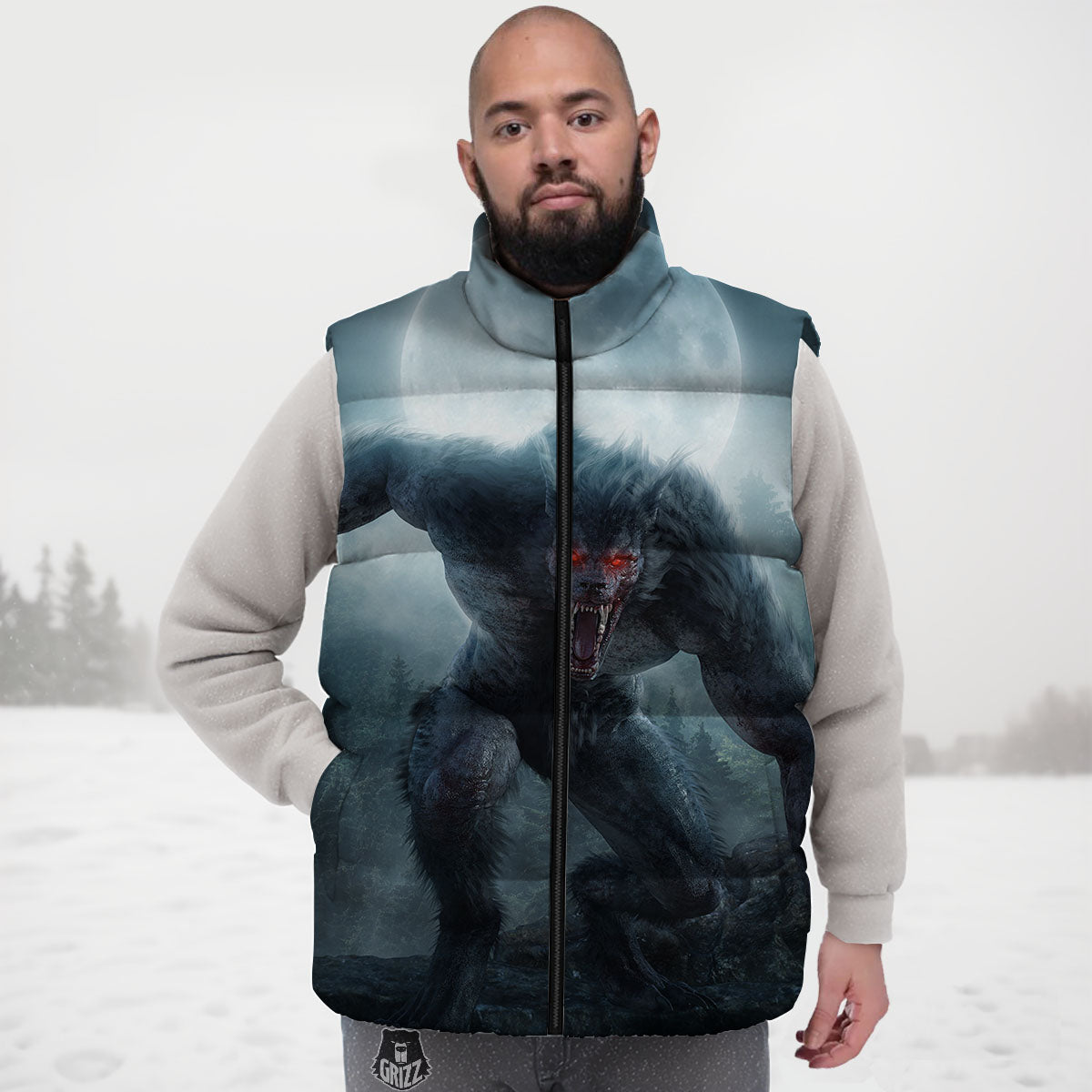 Lycan werewolf And Full Moon Print Down Vest