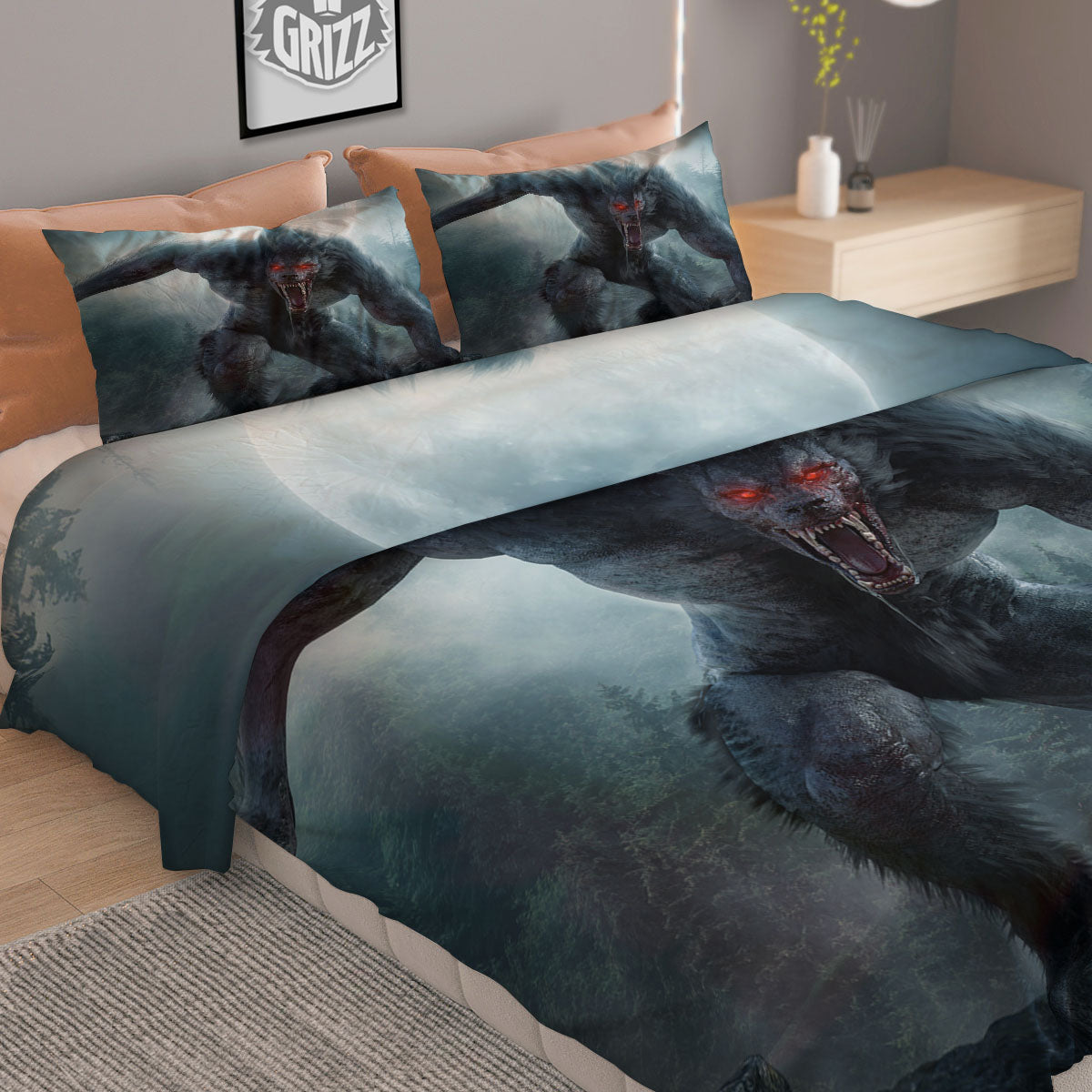 Lycan werewolf And Full Moon Print Duvet Cover Bedding Set