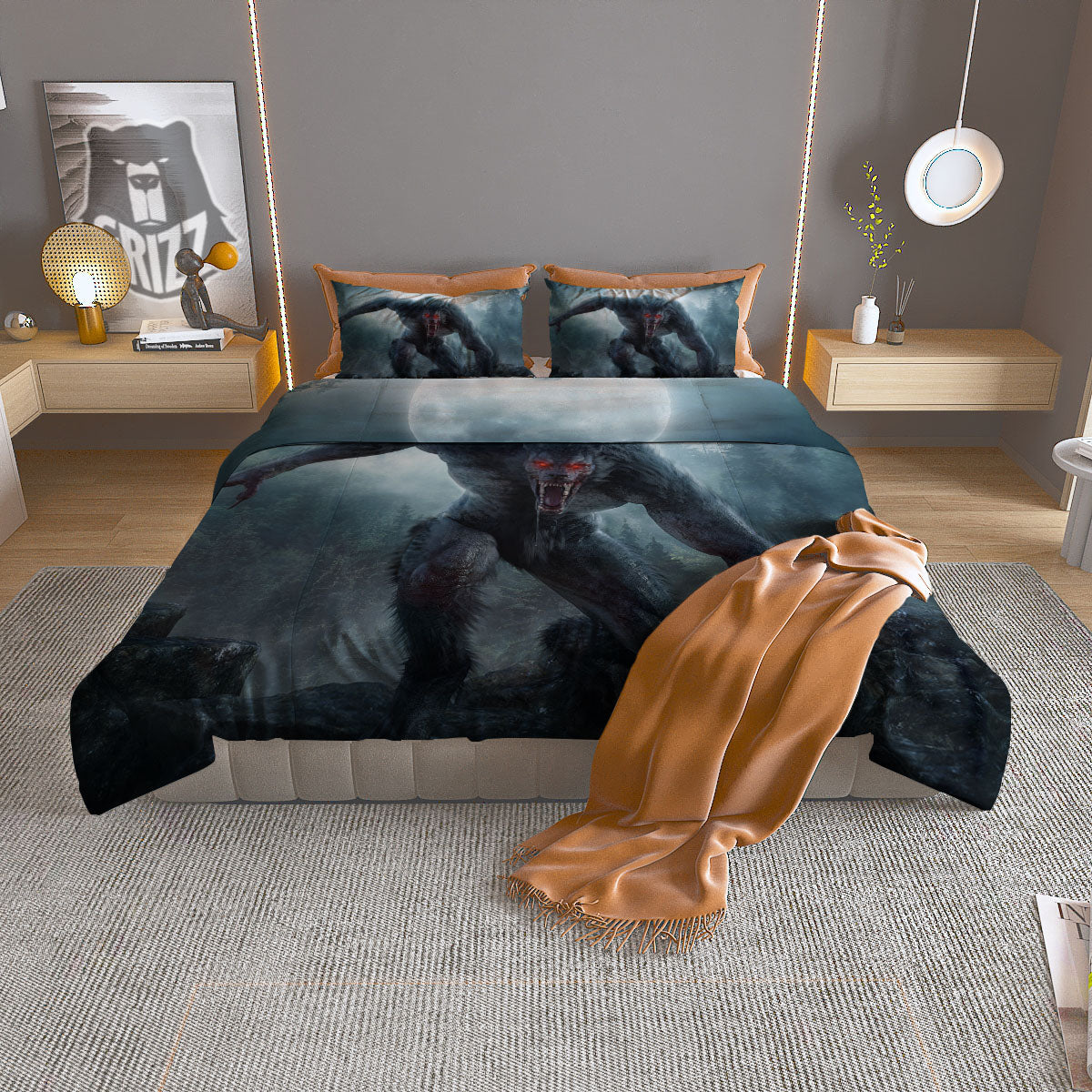 Lycan werewolf And Full Moon Print Duvet Cover Bedding Set