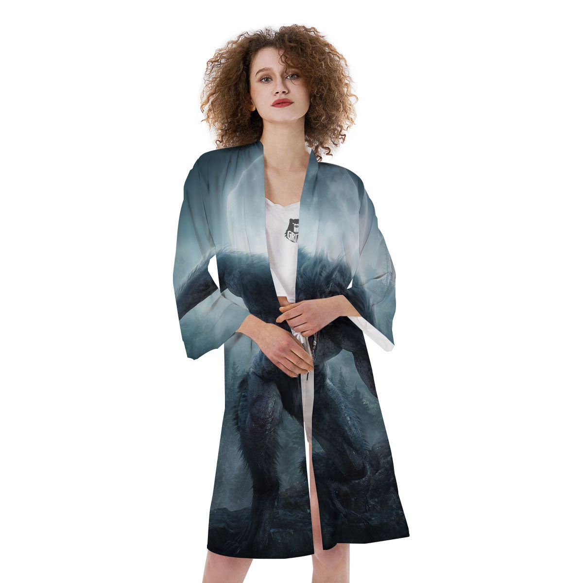 Lycan werewolf And Full Moon Print Kimono-grizzshop