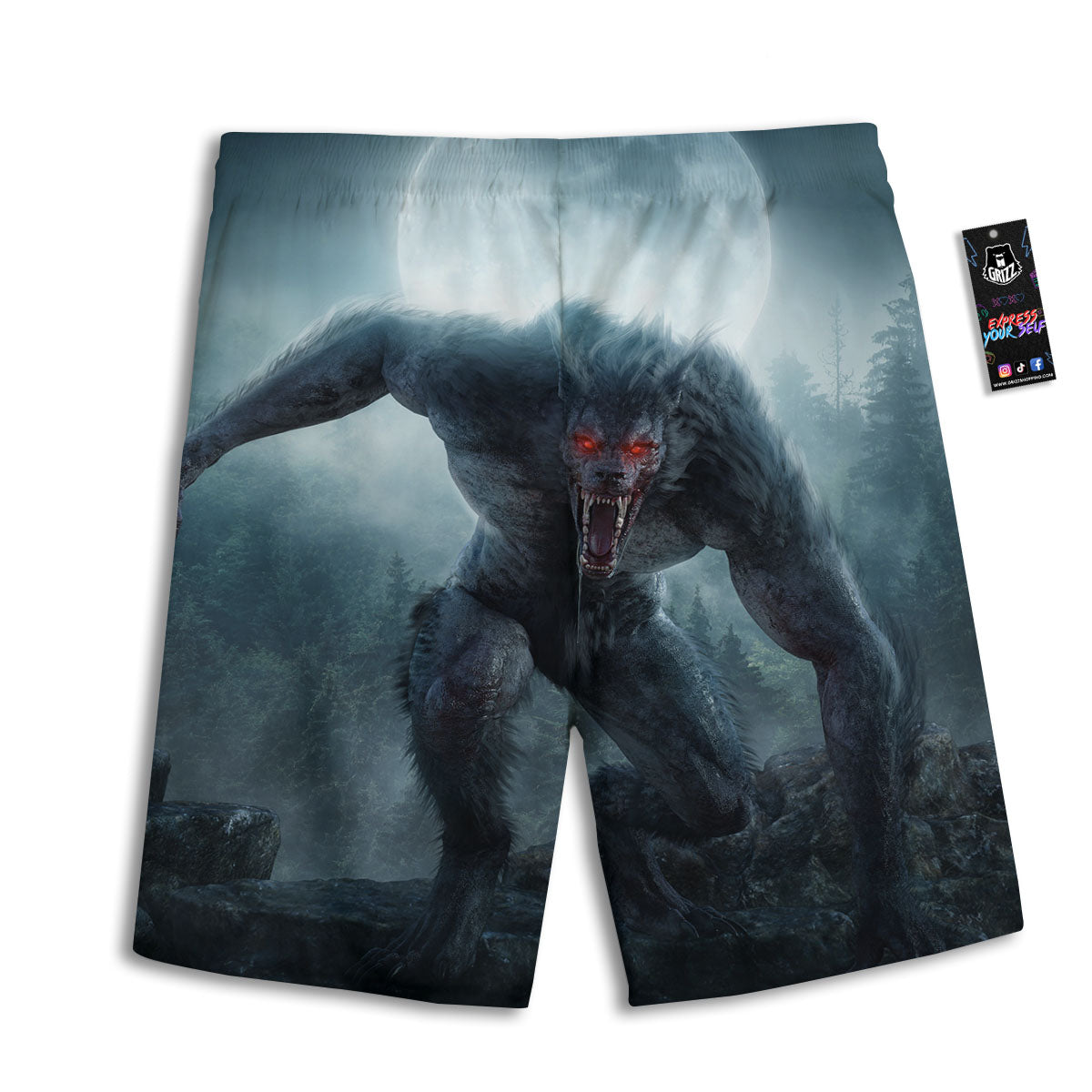 Lycan werewolf And Full Moon Print Men's Athletic Shorts