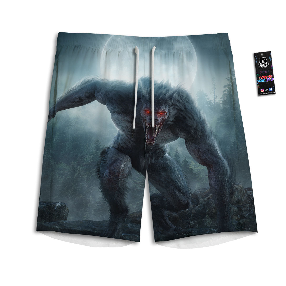 Lycan werewolf And Full Moon Print Men's Athletic Shorts