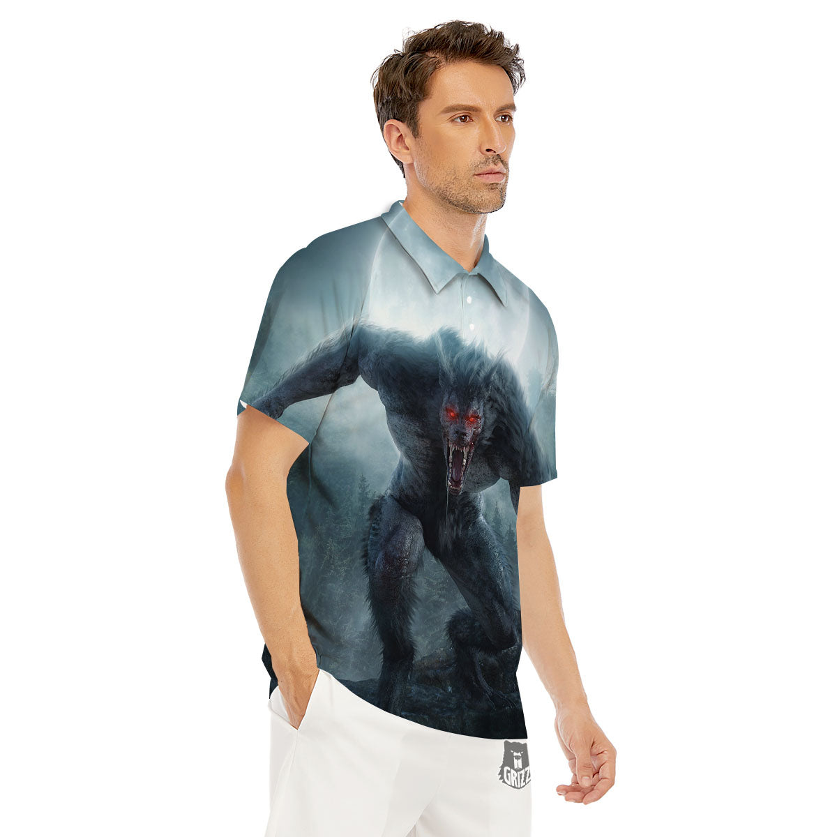 Lycan werewolf And Full Moon Print Men's Golf Shirts-grizzshop