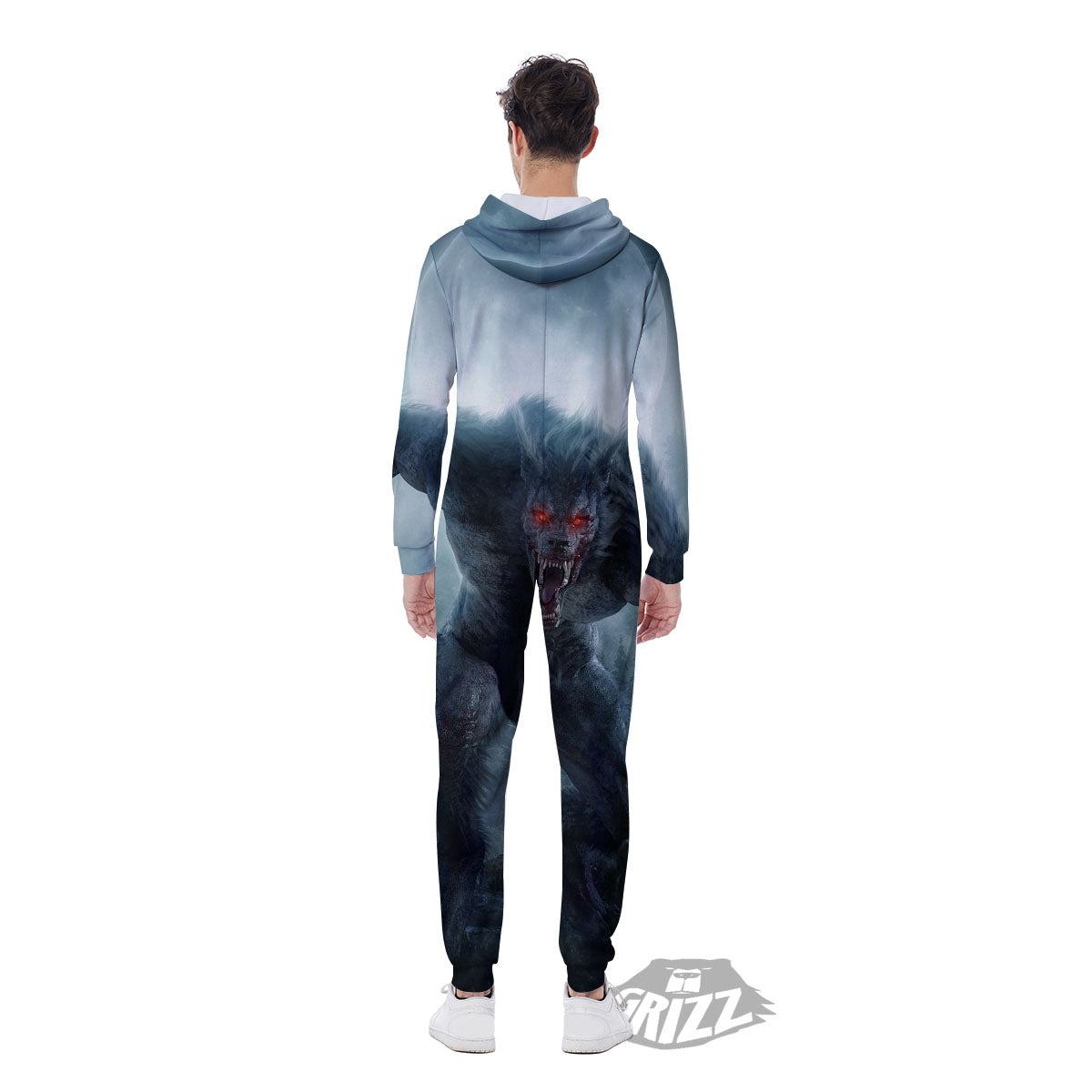 Lycan werewolf And Full Moon Print Men's Jumpsuit-grizzshop