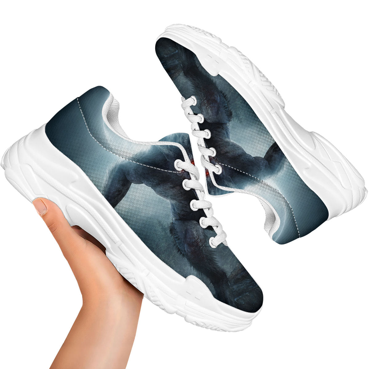 Lycan werewolf And Full Moon Print White Chunky Shoes-grizzshop
