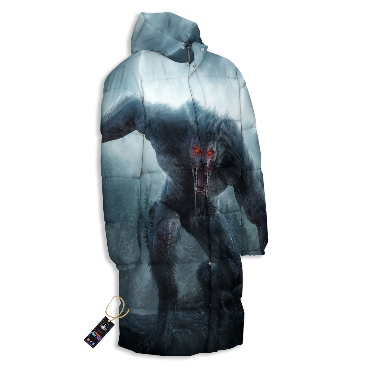 Lycan werewolf And Full Moon Print Long Down Jacket