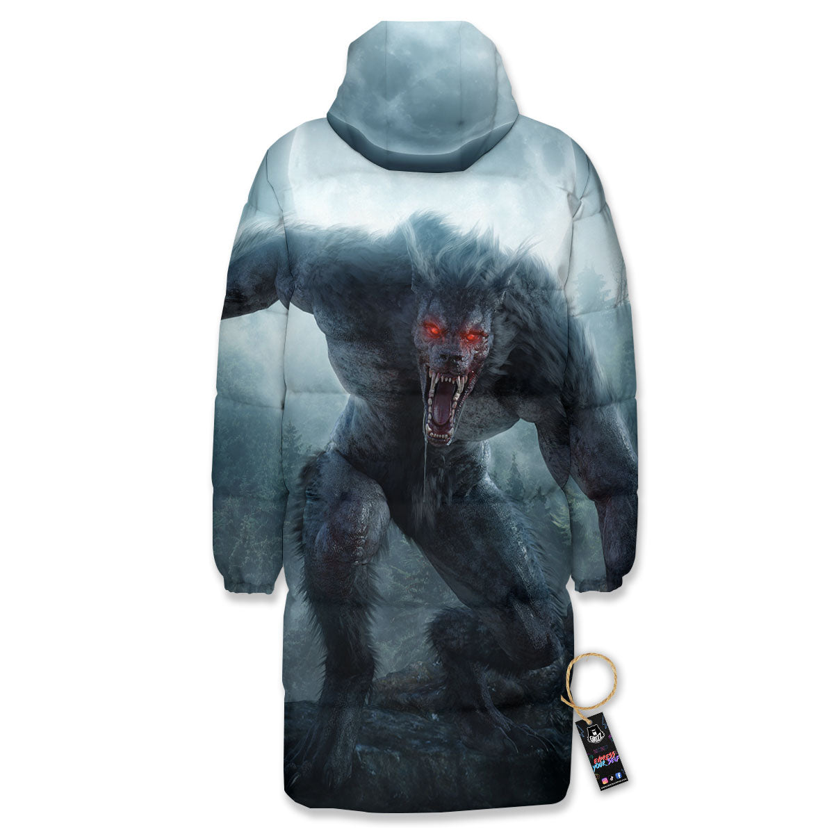 Lycan werewolf And Full Moon Print Long Down Jacket