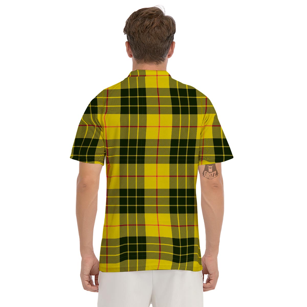 MacLeod Yellow Plaid Tartan Men's Golf Shirts-grizzshop