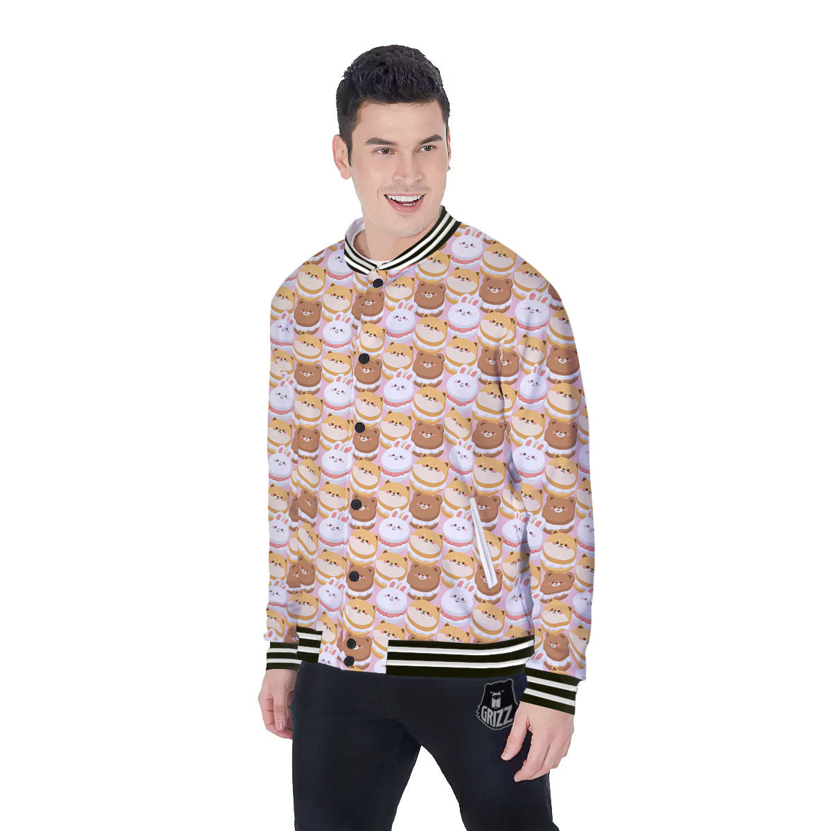 Macaron Cartoon Print Pattern Baseball Jacket-grizzshop