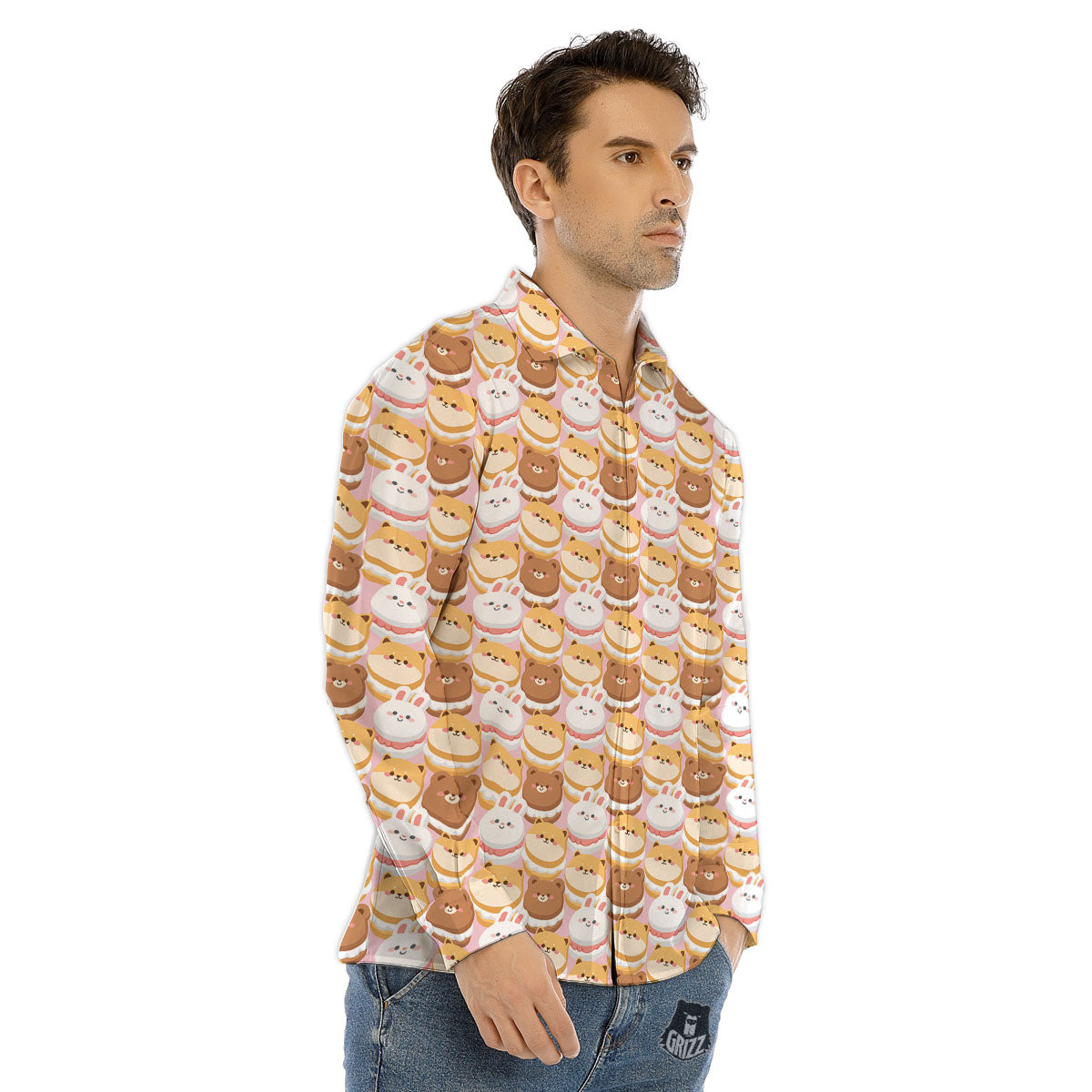 Macaron Cartoon Print Pattern Men's Dress Shirts-grizzshop