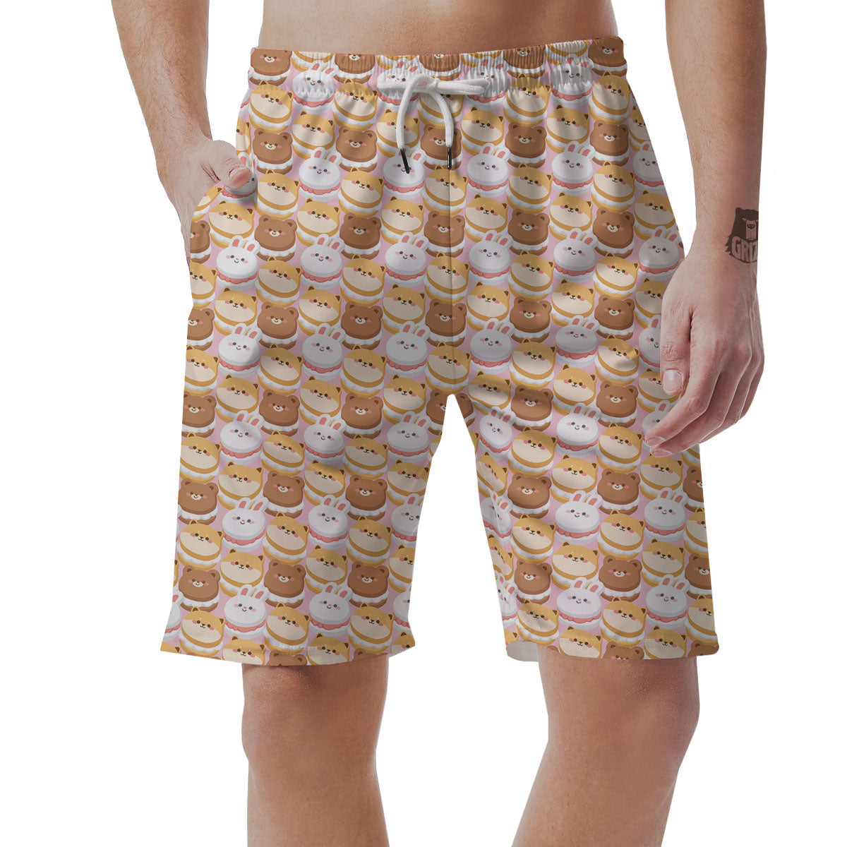 Macaron Cartoon Print Pattern Men's Shorts-grizzshop