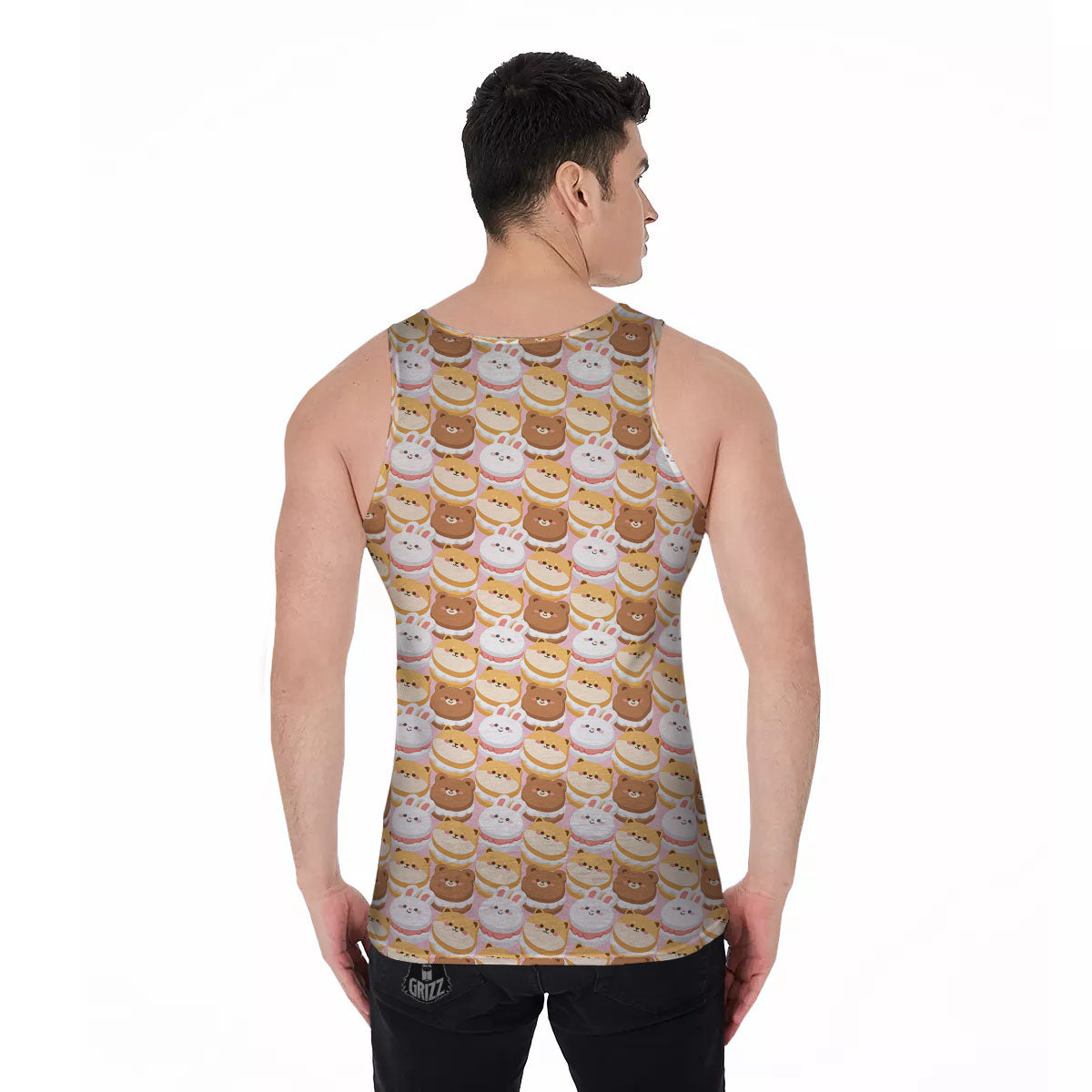 Macaron Cartoon Print Pattern Men's Tank Top-grizzshop