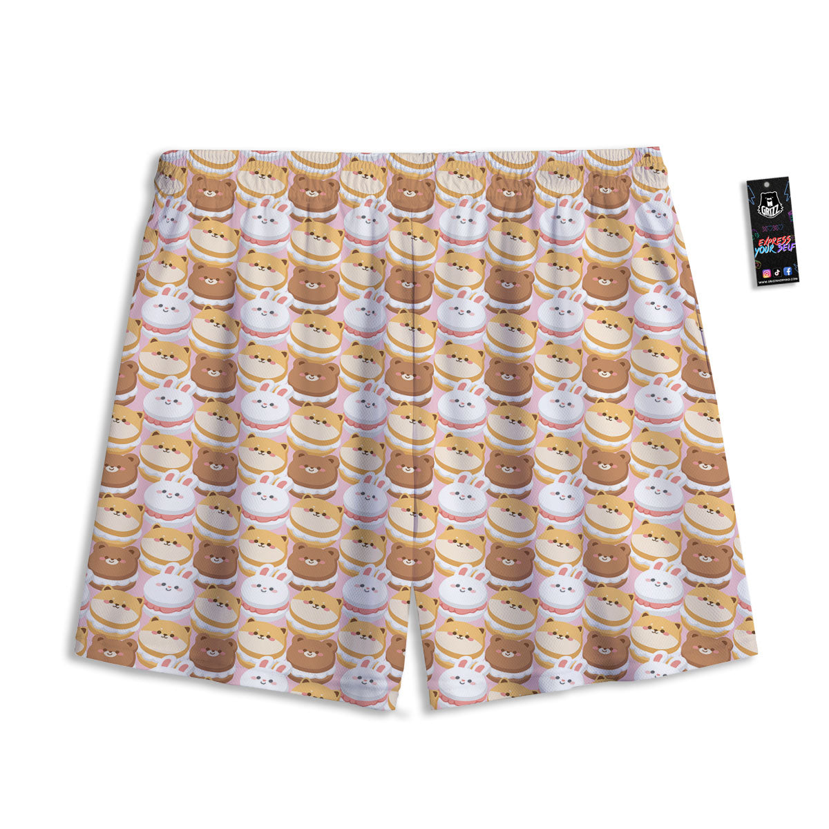 Macaron Cartoon Print Pattern Mesh Shorts-grizzshop