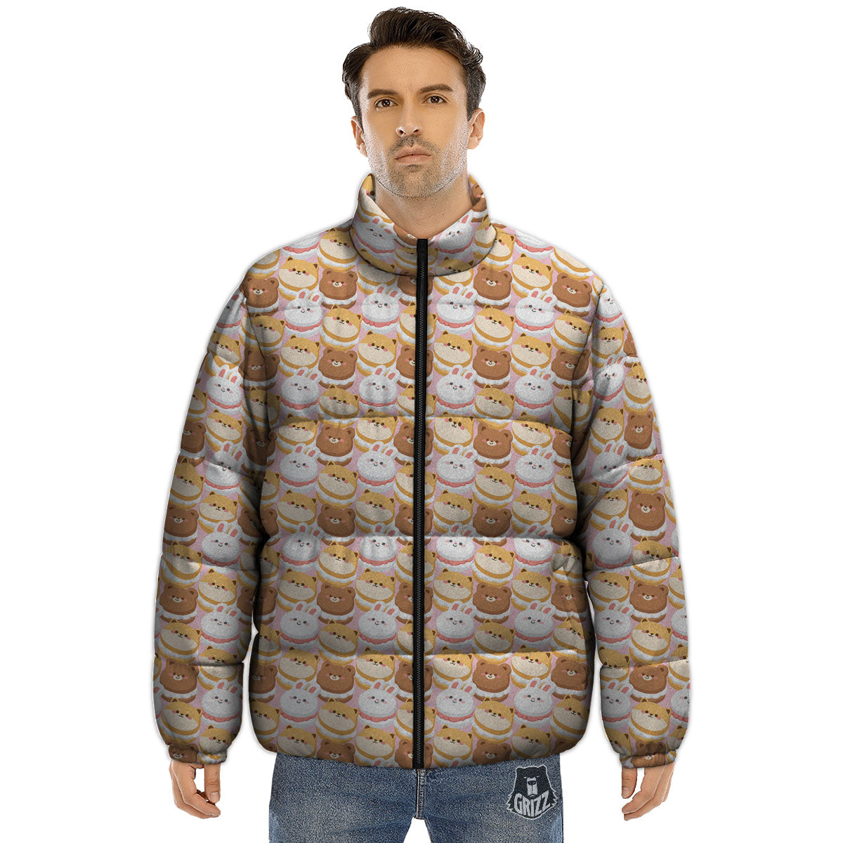 Macaron Cartoon Print Pattern Puffer Jacket-grizzshop