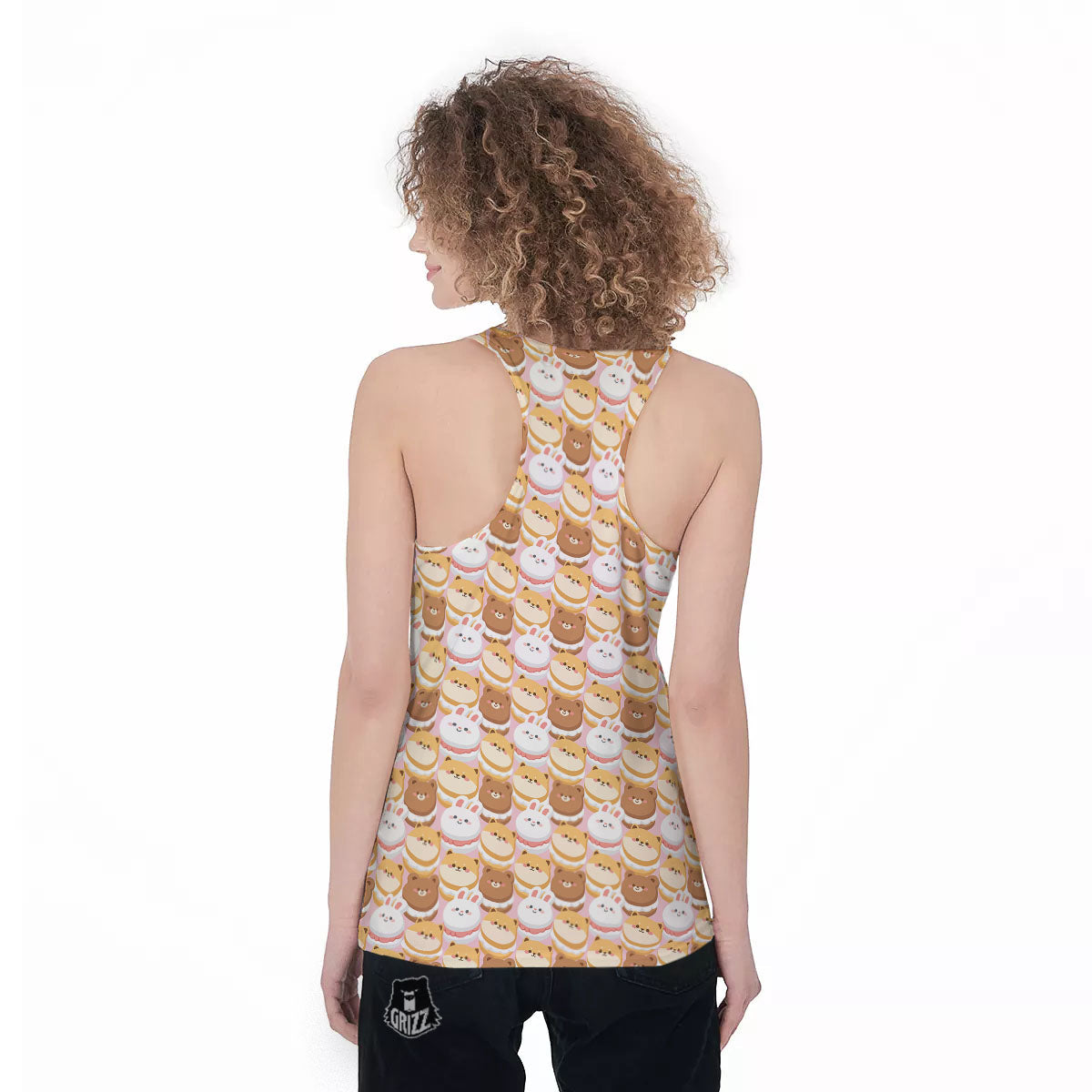 Macaron Cartoon Print Pattern Women's Racerback Tank Top-grizzshop