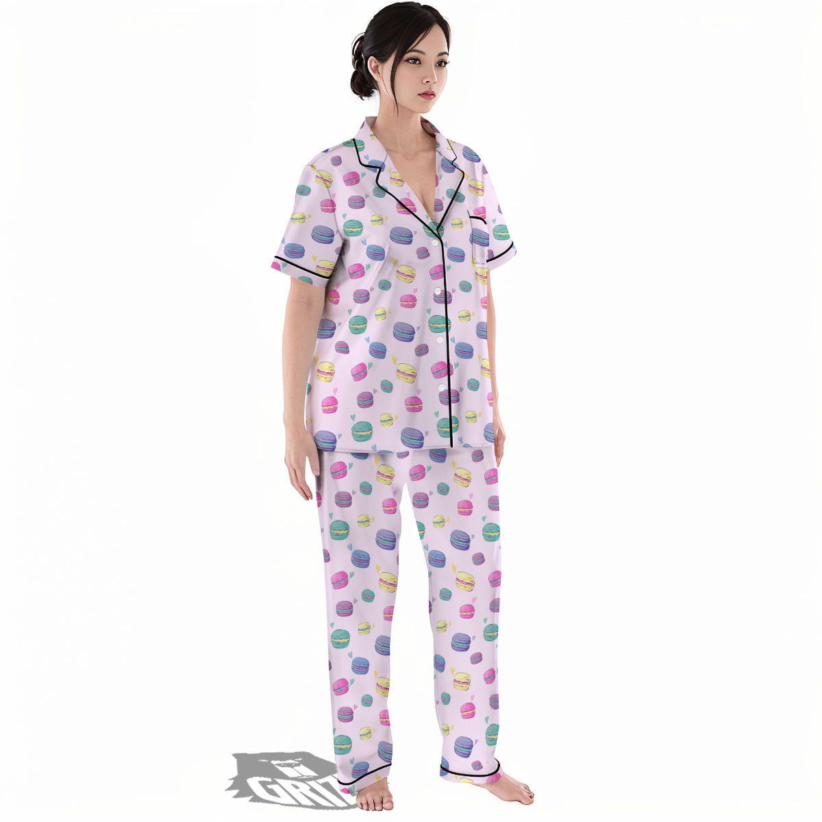 Macaron Colorful Print Pattern Women's Pajamas Set-grizzshop