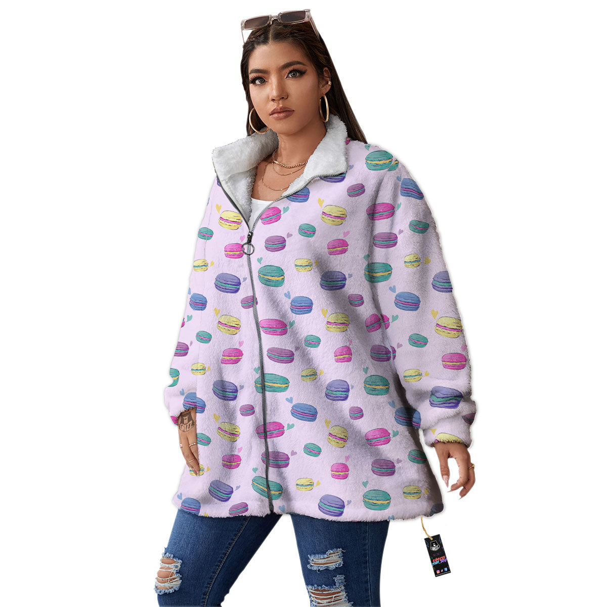 Macaron Colorful Print Pattern Women's Sherpa Jacket-grizzshop