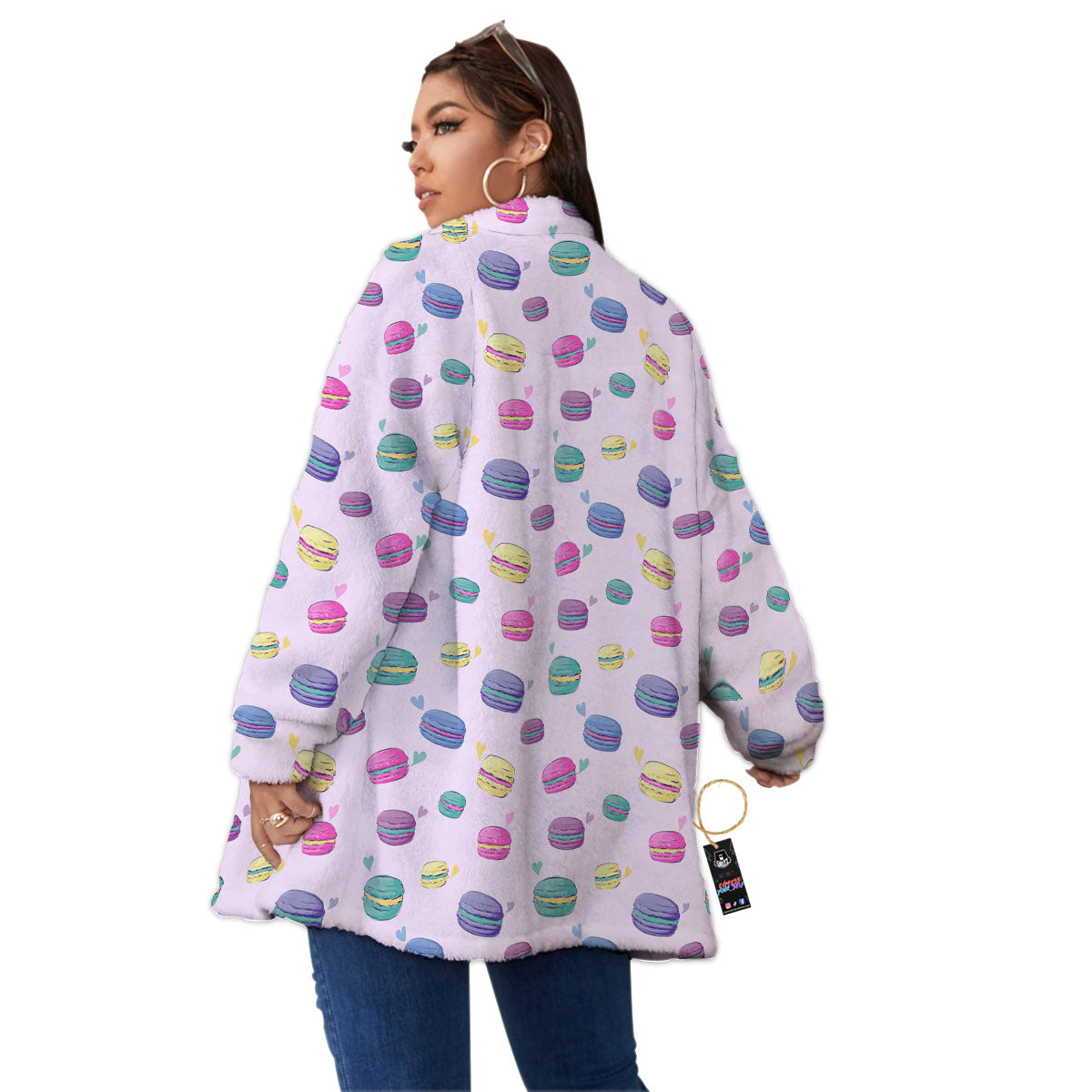 Macaron Colorful Print Pattern Women's Sherpa Jacket-grizzshop