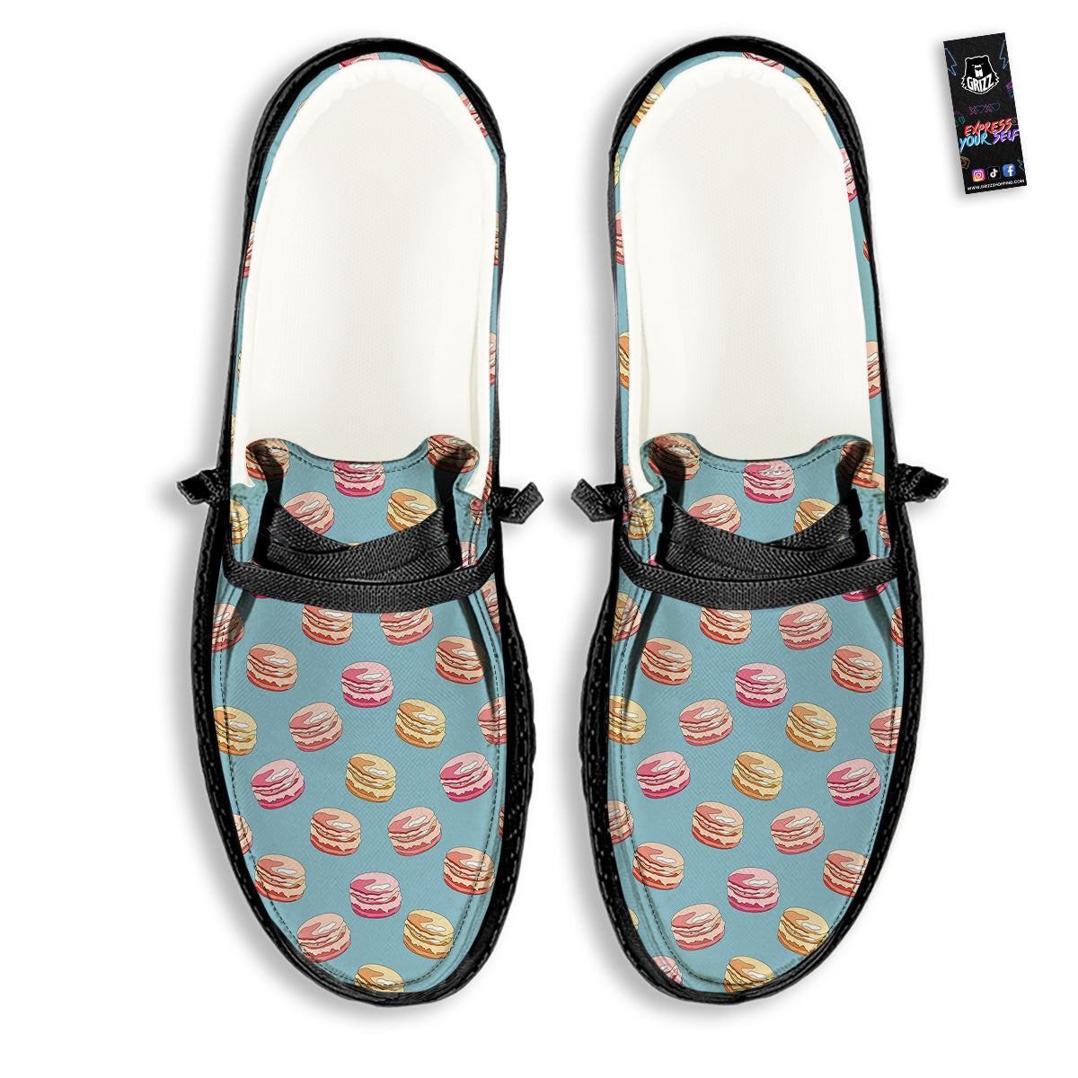Macaron Cute Print Pattern Black Loafers-grizzshop