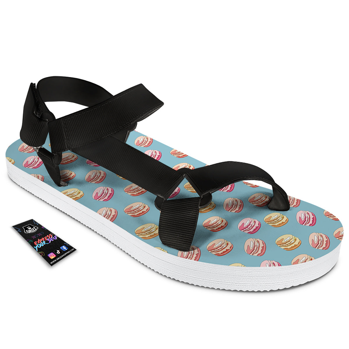 Macaron Cute Print Pattern Black Open Toe Sandals-grizzshop