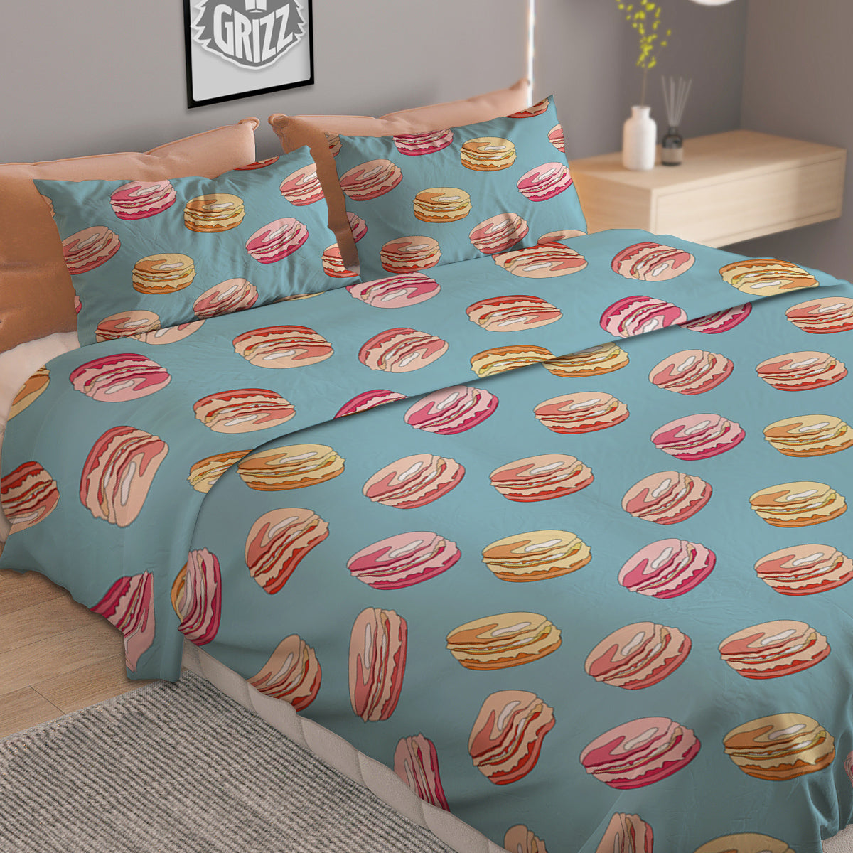 Macaron Cute Print Pattern Duvet Cover Bedding Set-grizzshop