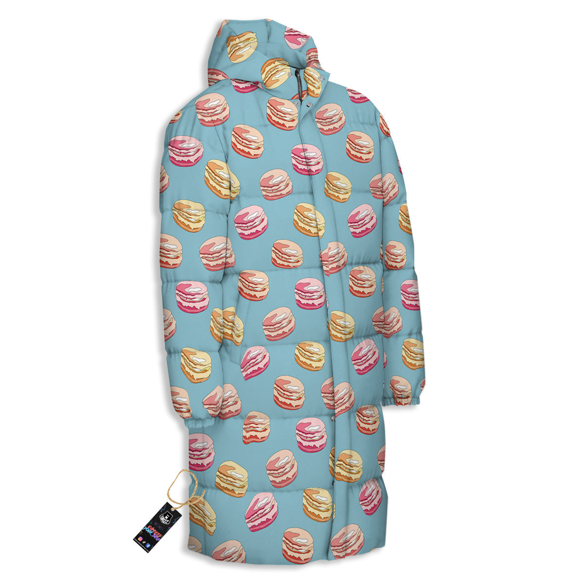 Macaron Cute Print Pattern Long Down Jacket-grizzshop