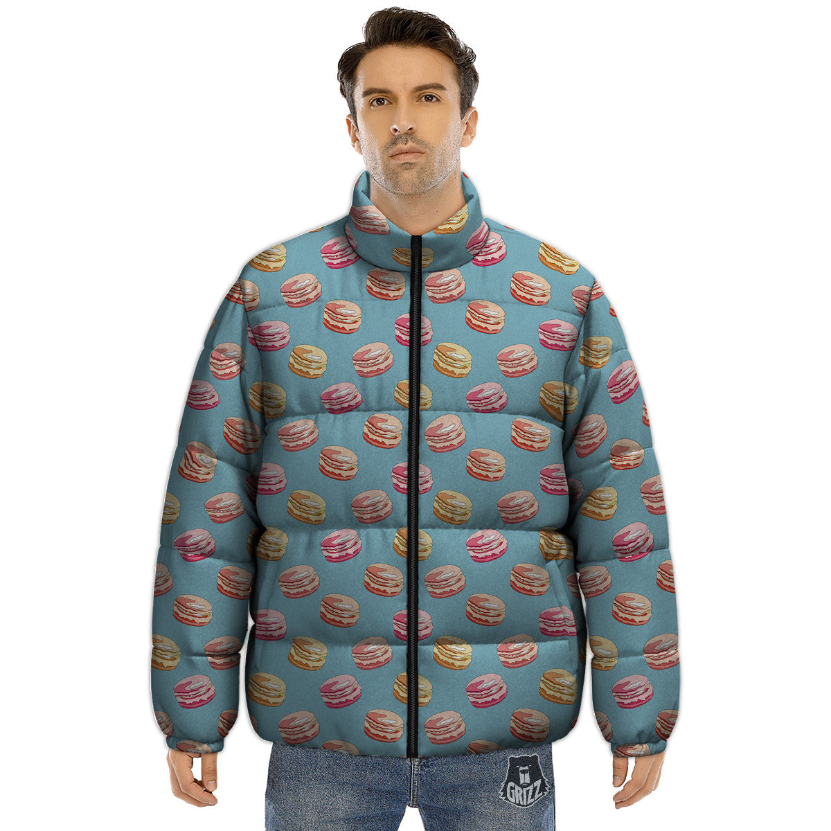 Macaron Cute Print Pattern Puffer Jacket-grizzshop
