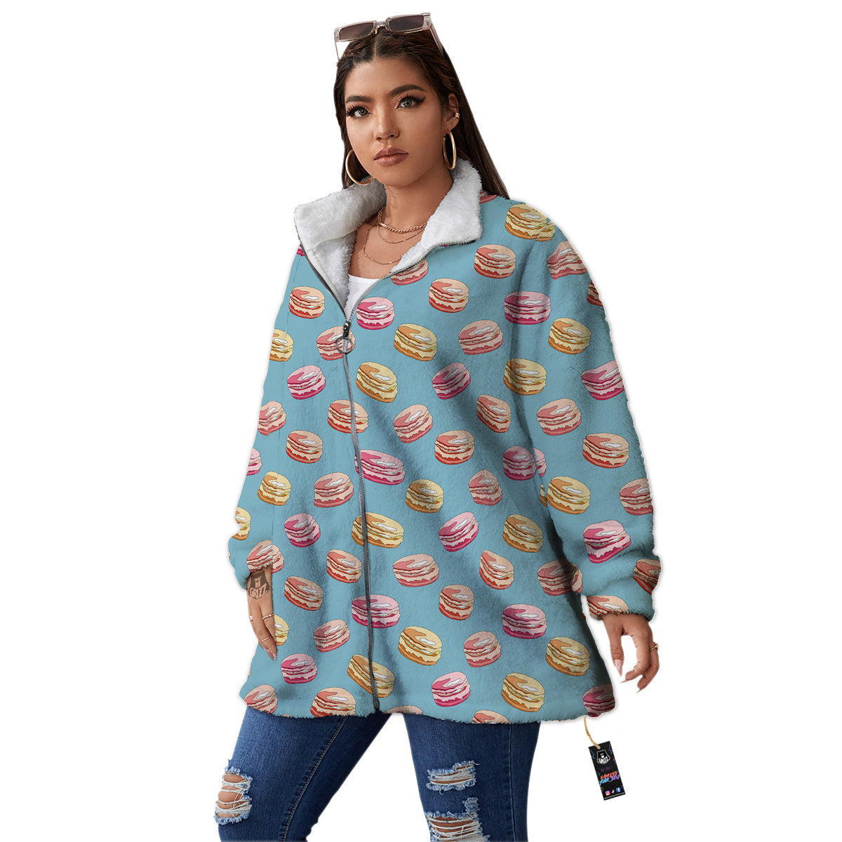 Macaron Cute Print Pattern Women's Sherpa Jacket-grizzshop