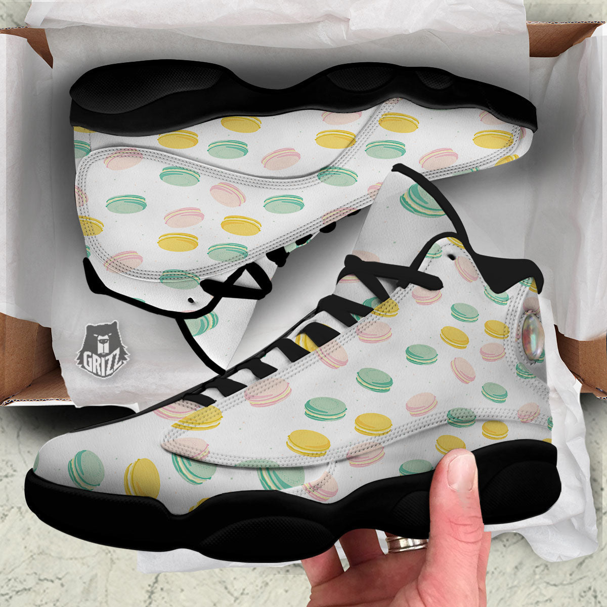 Macaron Pastel Print Pattern Black Basketball Shoes-grizzshop