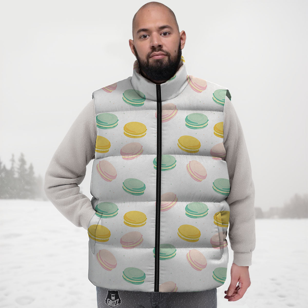 Macaron Pastel Print Pattern Down Vest-grizzshop