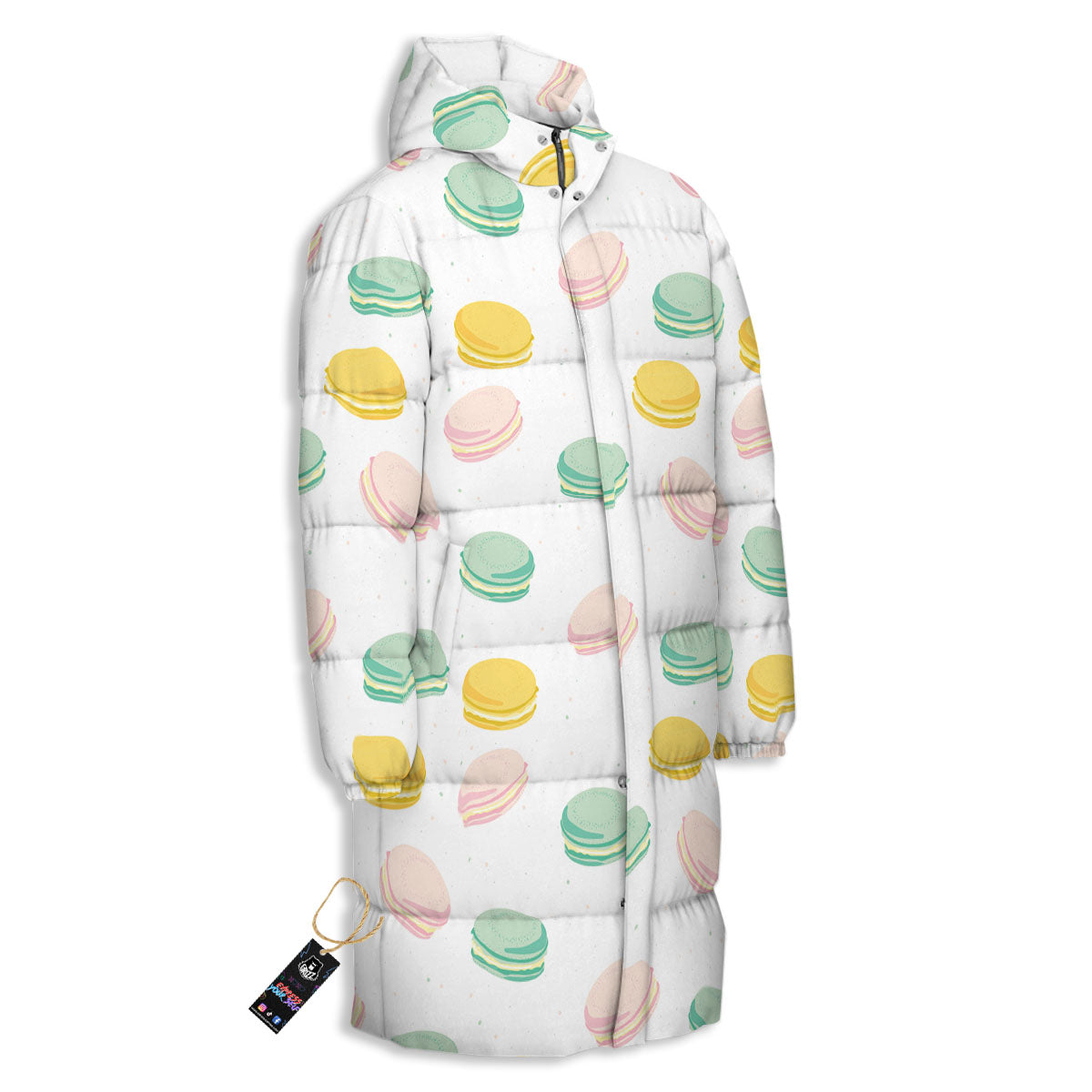 Macaron Pastel Print Pattern Long Down Jacket-grizzshop