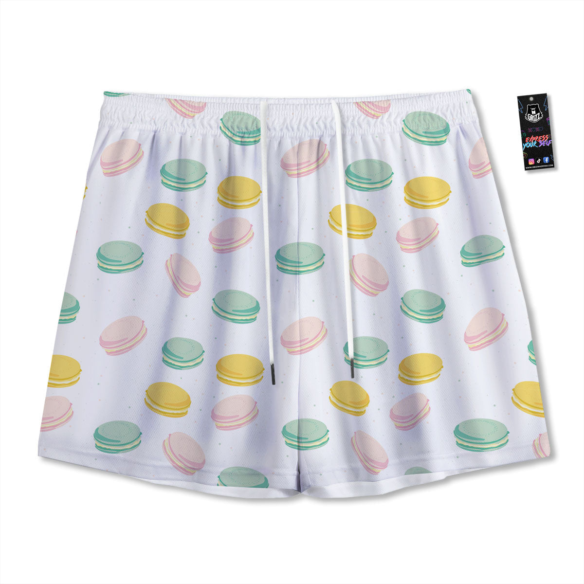 Macaron Pastel Print Pattern Mesh Shorts-grizzshop