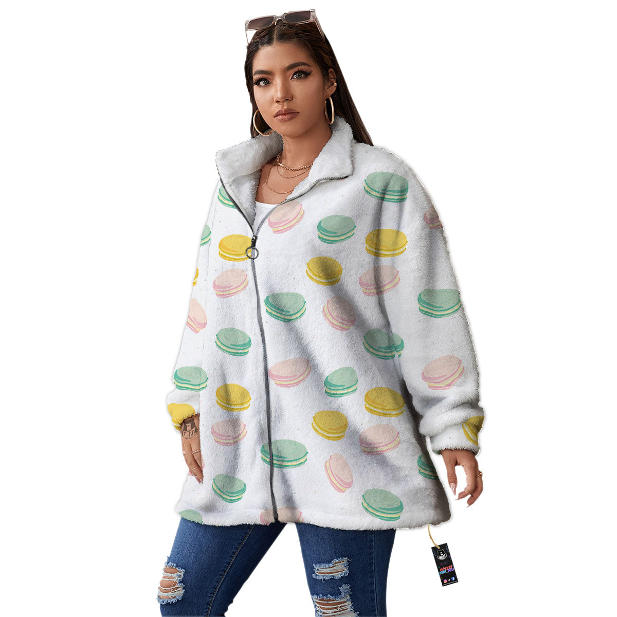 Macaron Pastel Print Pattern Women's Sherpa Jacket-grizzshop