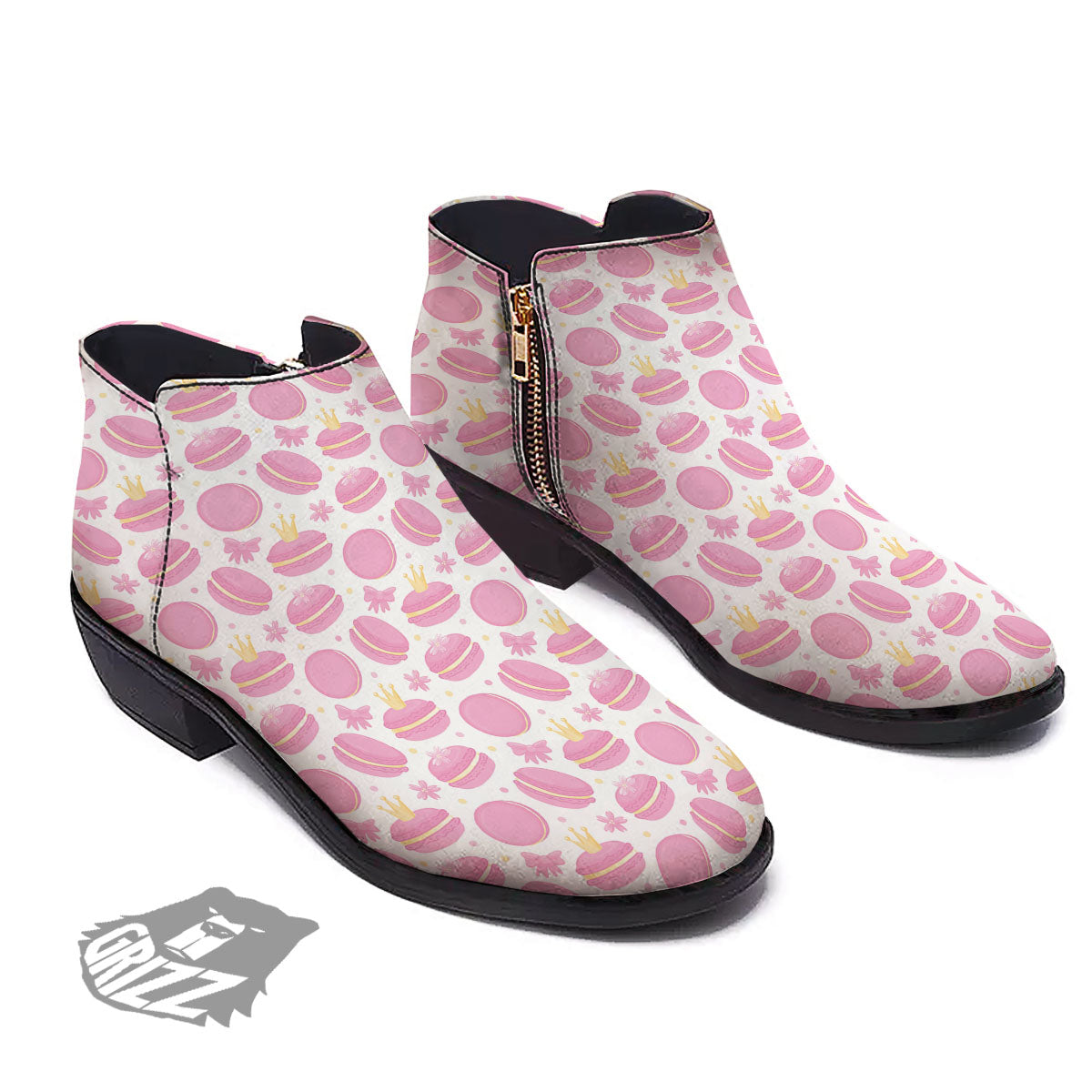 Macaron Pink Print Pattern Ankle Boots-grizzshop