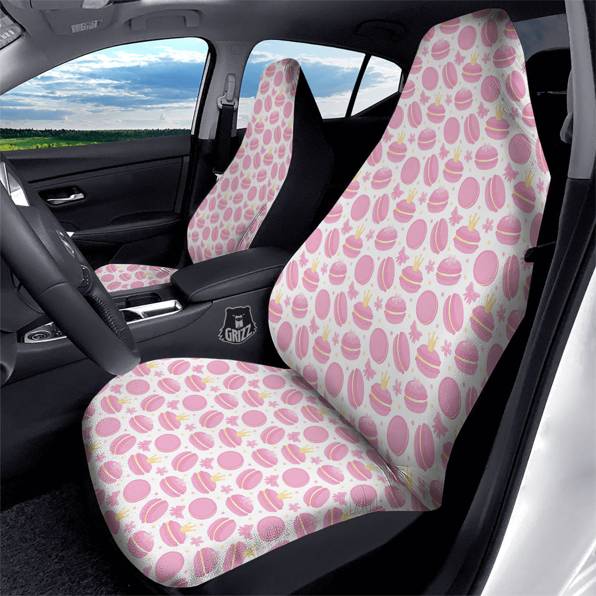 Macaron Pink Print Pattern Car Seat Covers-grizzshop