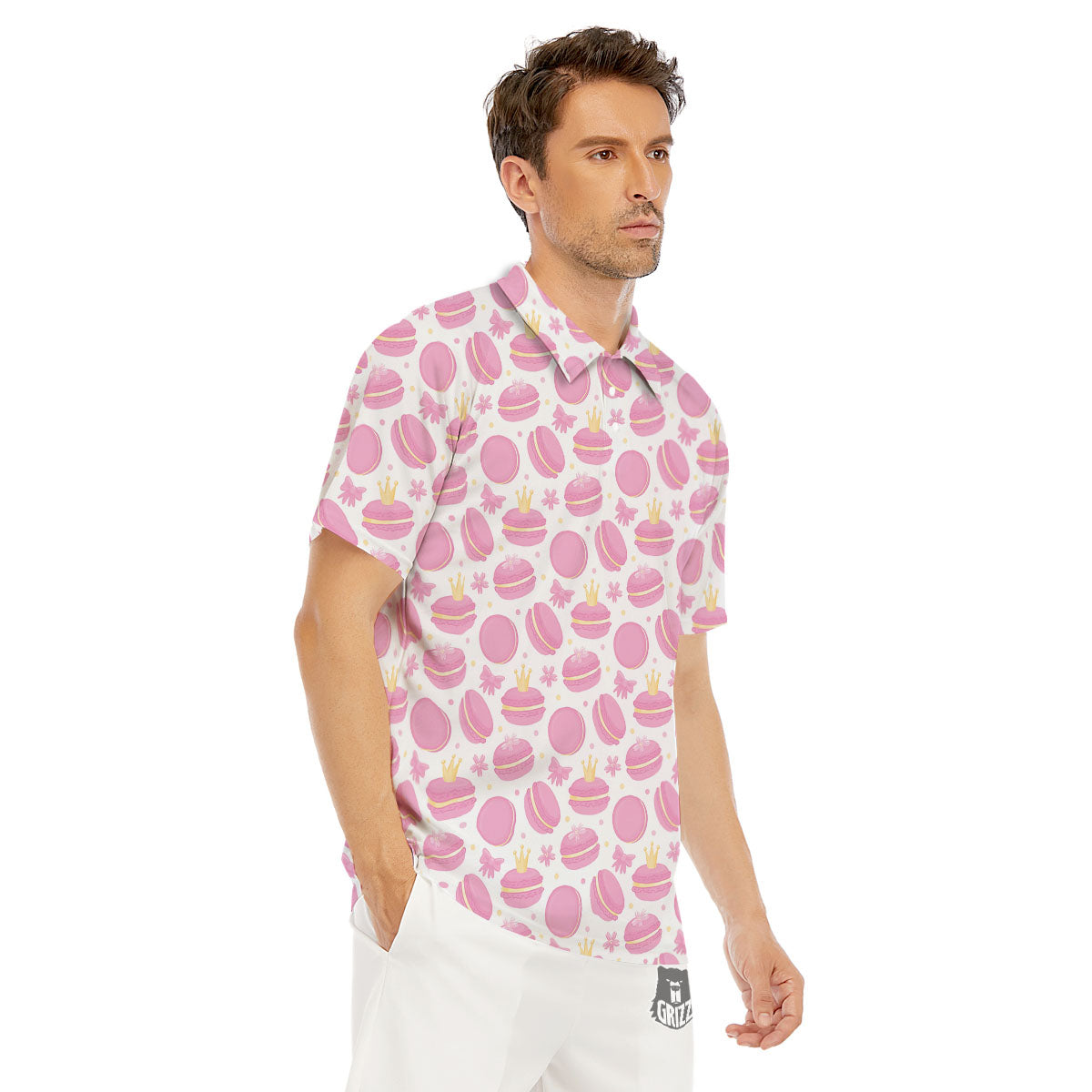 Macaron Pink Print Pattern Men's Golf Shirts-grizzshop
