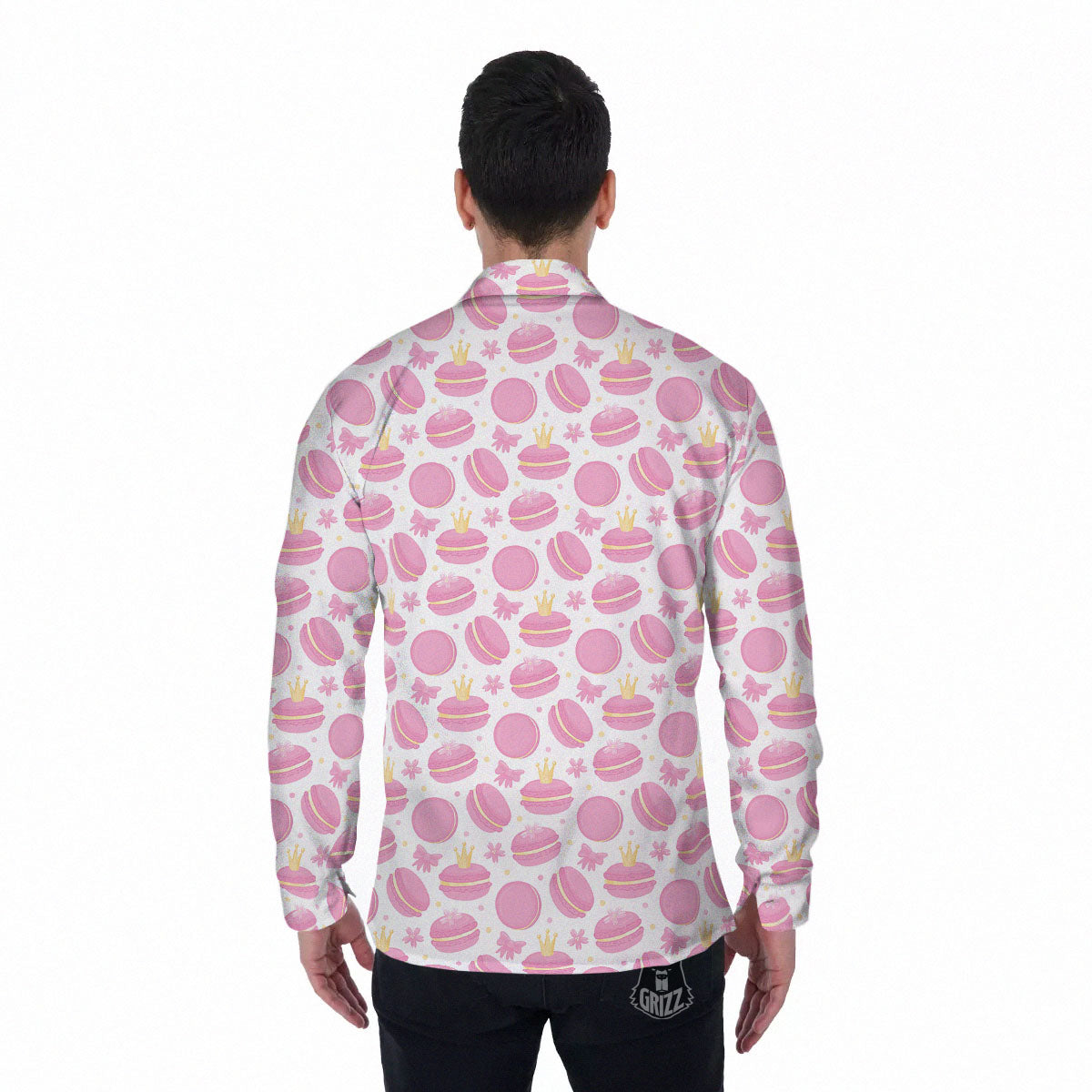 Macaron Pink Print Pattern Men's Long Sleeve Shirts-grizzshop