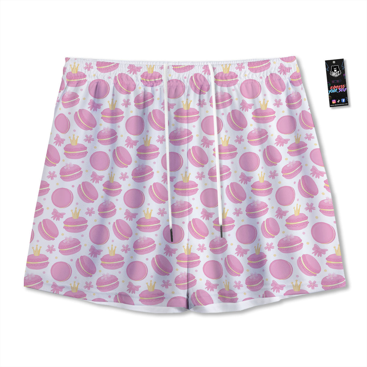 Macaron Pink Print Pattern Mesh Shorts-grizzshop