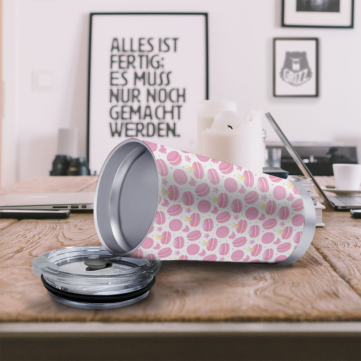 Macaron Pink Print Pattern Tumbler-grizzshop