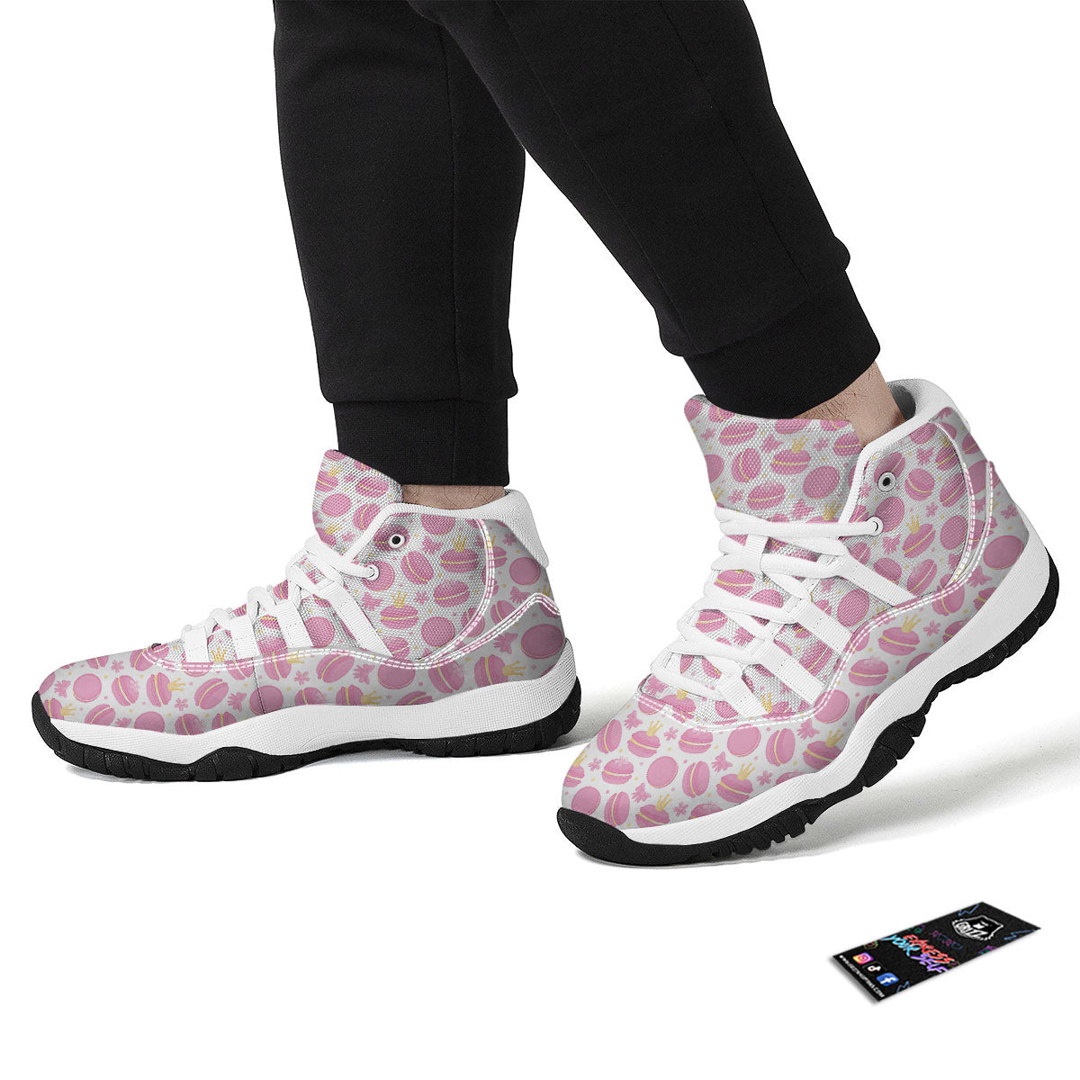 Macaron Pink Print Pattern White Bball Shoes-grizzshop