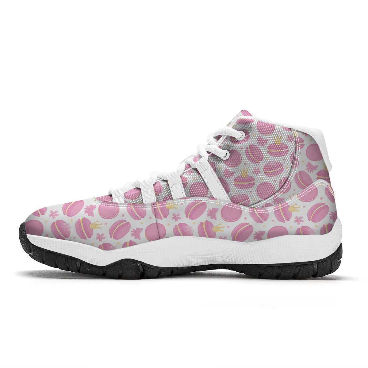 Macaron Pink Print Pattern White Bball Shoes-grizzshop