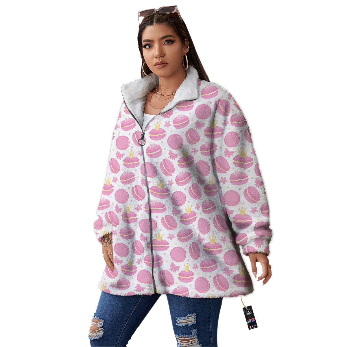 Macaron Pink Print Pattern Women's Sherpa Jacket-grizzshop