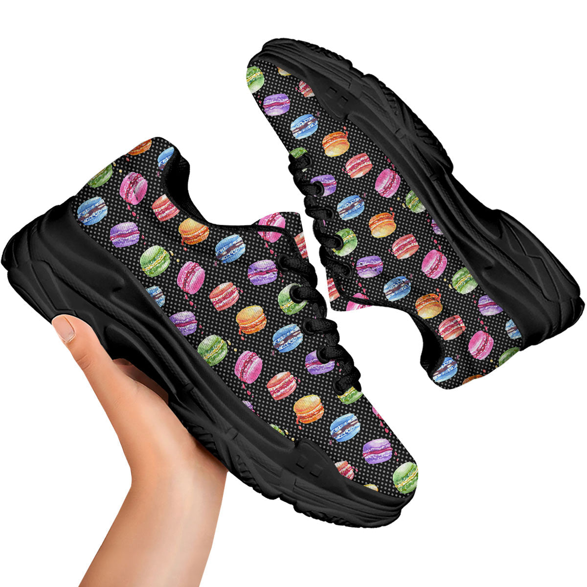 Macaron Polka Dot Print Pattern Black Chunky Shoes-grizzshop