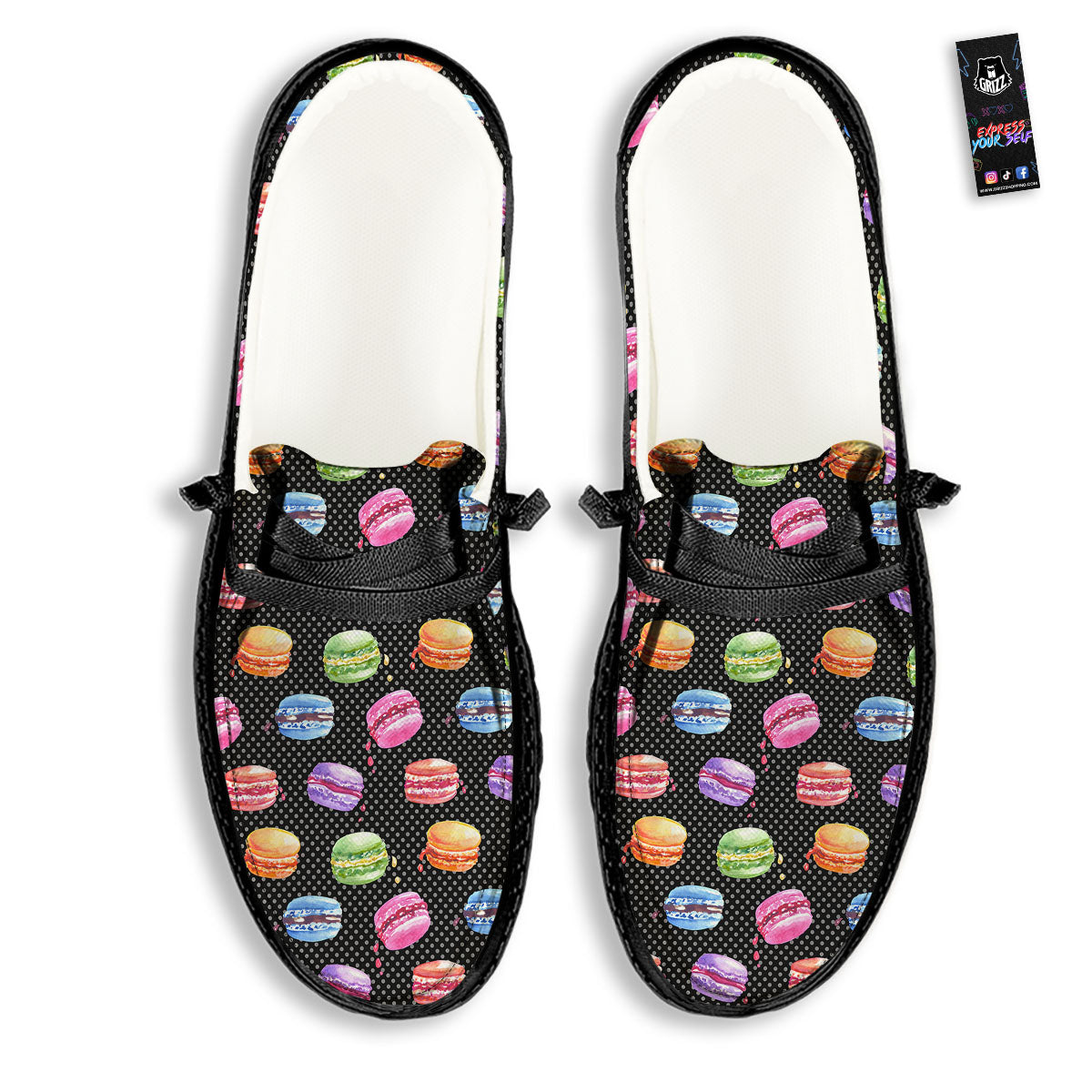 Macaron Polka Dot Print Pattern Black Loafers-grizzshop