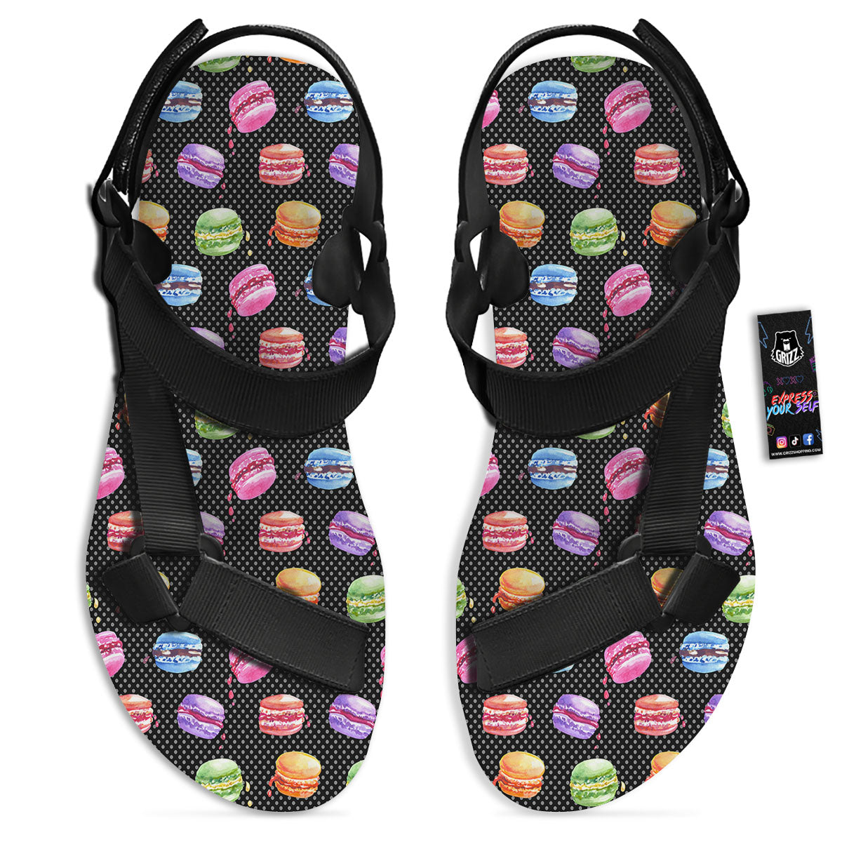 Macaron Polka Dot Print Pattern Black Open Toe Sandals-grizzshop
