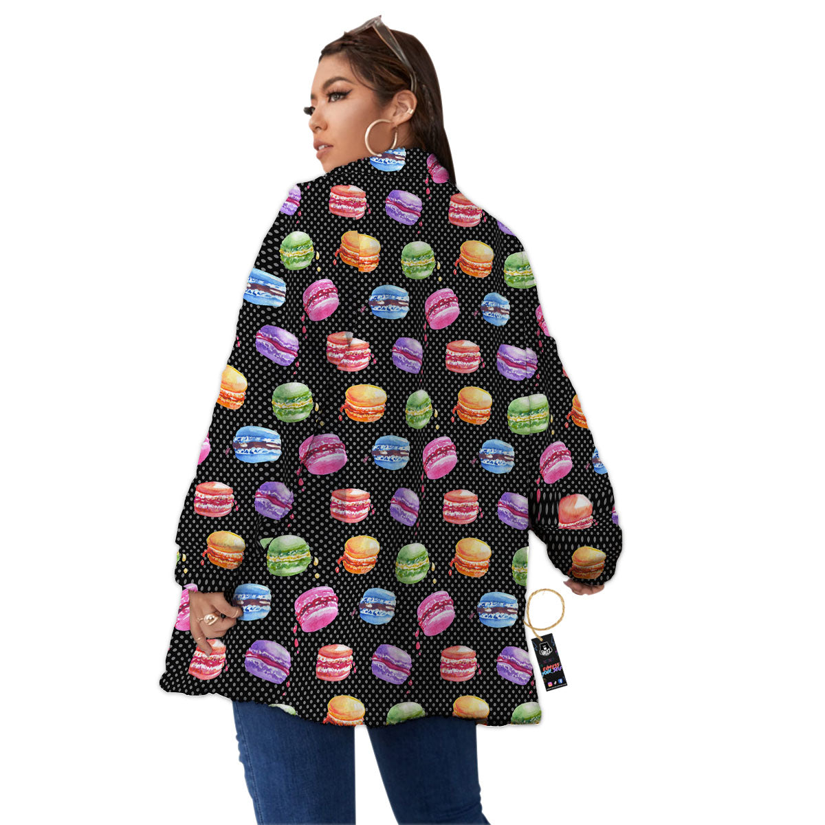 Macaron Polka Dot Print Pattern Women's Sherpa Jacket-grizzshop