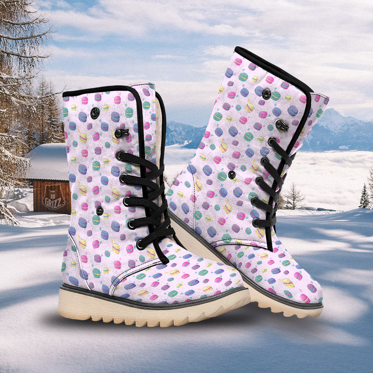 Macaron Print Pattern Snow Boots-grizzshop