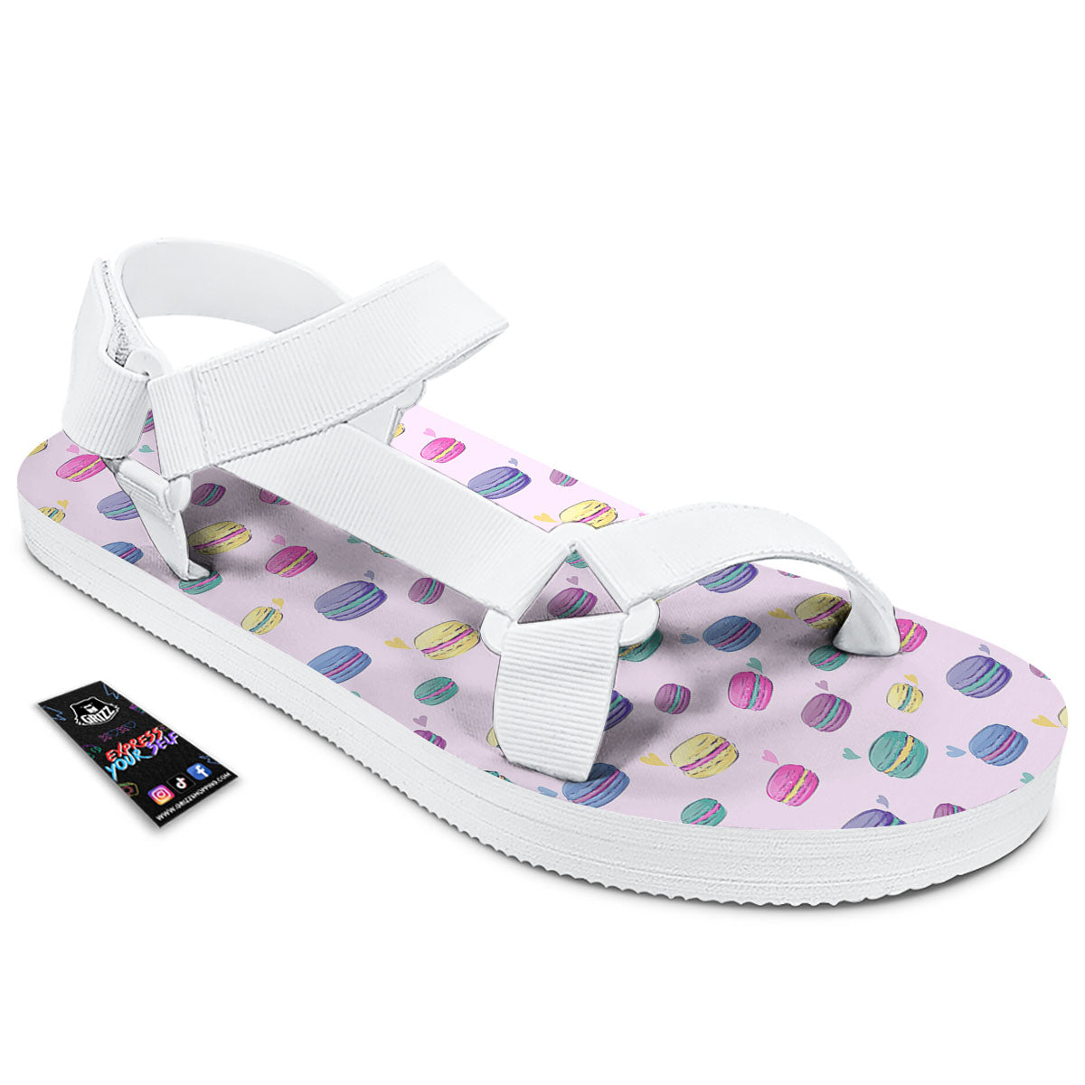 Macaron Print Pattern White Open Toe Sandals-grizzshop