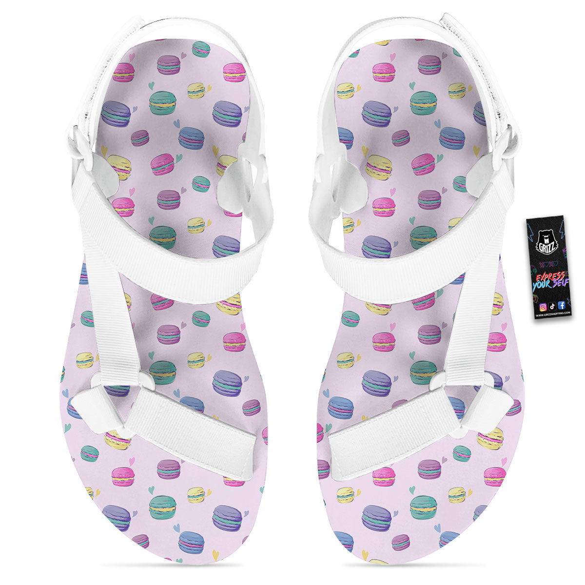 Macaron Print Pattern White Open Toe Sandals-grizzshop